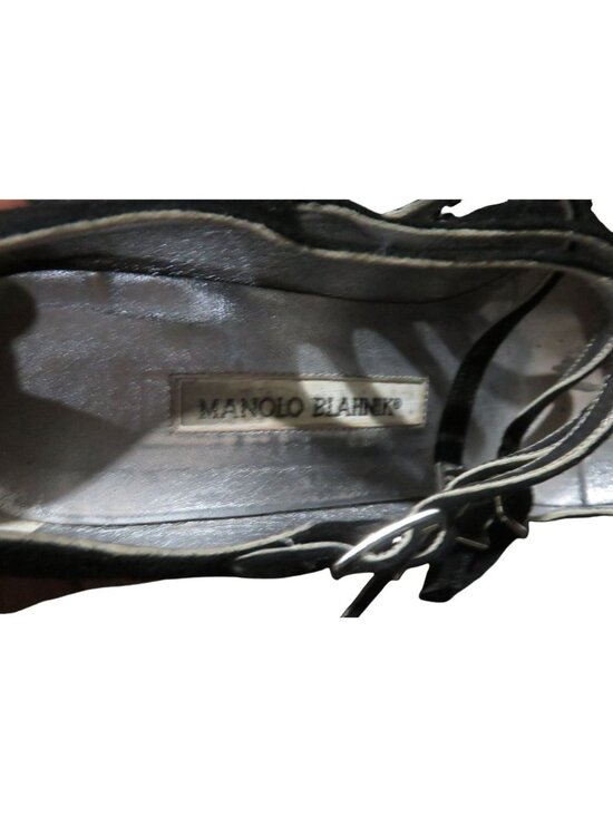 Manolo Blahnik Black Italian Suede Leather MaryJane Buckle pumps sz 38.5 or  8.5